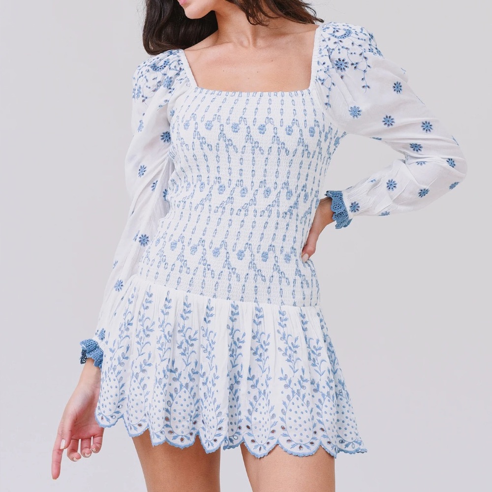 LoveShackFancy blue and white Jayce dress